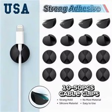 Strong Black 10-50Pcs Cable Clips Adhesive Cord Holder for Desk Home Office Sets picture