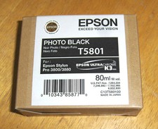 T5801 Genuine Epson Pro 3800 3880 Photo Black Ink T580100 w/exp 02-2019 picture