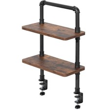 VIVO Clamp-on 16 inch 2-Tier Decorative Industrial Pipe Shelves, Vintage Brown picture