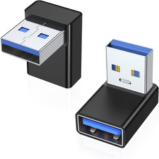 90 Degree USB 3.0 Adapter 2 Pack, Upward Angle, Black | USB a Male picture