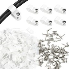  120pcs 3/8 Inch White R-Type Cable Clips with Screws, Nylon White(10.4mm) picture