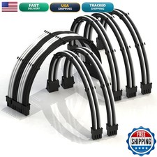 LINKUP ATX 24-Pin PSU Extension Cable Braided Sleeved, 50cm, Black/White 200 picture