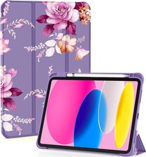 Slim Lightweight Trifold Stand Case for 11-inch iPad 11th Gen, Purple Peony Cove picture