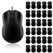 Bonuci 30 Pack Computer USB Wired Mouse Bulk 3 Button 4.4 x 2.3 Inch, Black picture