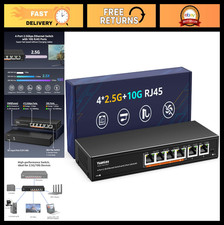6-Port 10G Ethernet Switch, 4x2.5G & 2x10G RJ45, Fanless Metal, VLAN, NAS Compat picture
