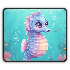 Cute Pastel Seahorse Gaming Mouse Pad | Underwater Bubble Design picture