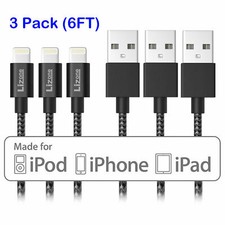 3X Lightning Cable 6Ft Apple MFi Certified for iPhone 11/11 Pro Max/X/XS Black picture