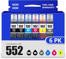 6 Pack T552 552 Ink Bottles Compatible for Epson EcoTank ET-8500 ET-8550 picture