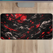 Samurai Red Moon Desk Mat 16x32 Japanese Neoprene Gaming Mouse Pad XL picture