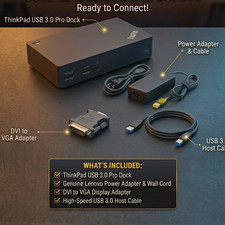 NEW Unused Lenovo ThinkPad USB 3.0 Pro Dock 40A7 + Power Supply, USB Cable & VGA picture