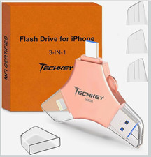 TECHKEY 256GB iPhone 3-in-1 Flash Drive USB 3.0 Lightning/USB-C Pink picture
