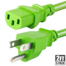 5x 2FT 18AWG Power Cord Cable NEMA 5-15P Male to IEC 60320 C13 Female 10A Green picture