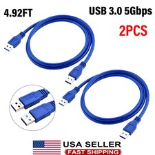 2PC USB 3.0 A Male to A Male USB Cable High Speed Data Transfer Cord Blue 1.5m picture