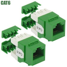 2x CAT6 RJ45 Network LAN Ethernet Keystone Jack 110 Type 180 Degree 8P8C Green picture