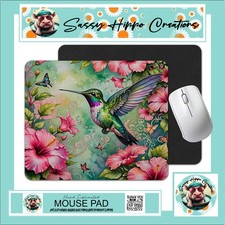 Mouse Pad Hummingbird Pink Flowers Butterfly Anti Slip Back Easy Clean Sublimate picture