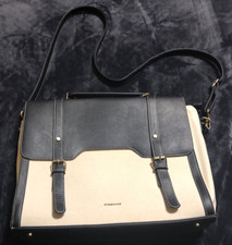 Missnine Canvas Laptop Briefcase Bag Capacity, Shoulder Strap Tan/Navy Blue picture