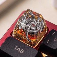 Hand-Sculpted Silver Dragon Resin Keycap - Gothic Castle, MX Mechanical picture