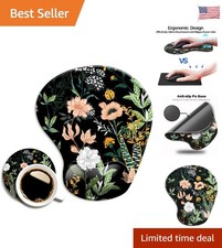 Cute Non-Slip Mouse Pad with Ergonomic Wrist Support - Floral Black 9.4