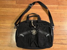 VINTAGE Kipling Crinkle Nylon Messenger Bag Laptop Crossbody Multi Pocket Black picture