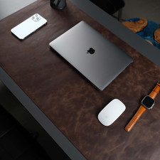 Jersey Genuine Calfskin Leather Desk Pad, Office Desk Mat with Non-Slip Bottom, picture