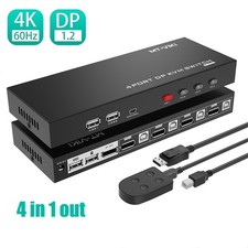 MT-VIKI 4 Port DisplayPort KVM Switch 4K@60Hz DP1.2 Hotkey Metal w/ 4 USB Cables picture