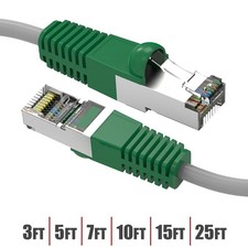 3-25FT Cat6 RJ45 Network Ethernet Shielded Crossover Cable Gray Wire Green Boot picture