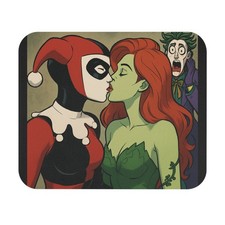 Harley Quinn and Poison Ivy Kiss Mouse Pad Comic Villains Joker Desk Mat Kissing picture