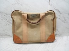 Vintage Lands' End Square Rigger Tan Canvas Leather Briefcase Attache Bag picture