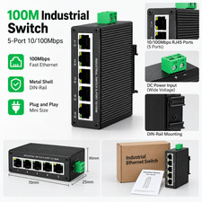 GoodTop 5 Port Industrial Ethernet Switch 100Mbps DIN Rail Plug & Play Network picture