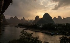 Landscape nature china rocks sky sunlight river Custom Gaming Mat Desk picture