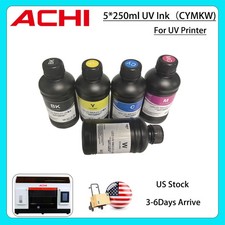 ACHI 250ML UV INK For Epson 1390/L800/L1800/XP600/TX800 UV Printer CMYKW US picture