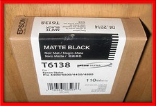 10-2014 NIB 110ML GENUINE EPSON T6138 MATTE BLACK INK STYLUS 4400 4800 4450 4880 picture