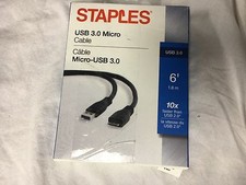 Staples 6 Foot USB 3.0 Micro Cable Black NEW open box  picture
