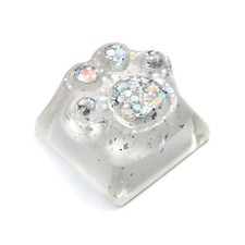 Cute Cat Artisan Keycap Transparent Resin Paw Esc R1 OEM 1U Silver Sequins picture