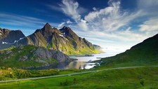 Landscape nature mountains clouds road grass coast hills Custom Gaming Mat Desk picture