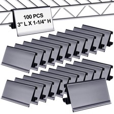 100 PCS Wire Shelf Label Holders 3x1.25 Inch Plastic Rack Clips Price Tags picture