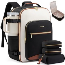 LOVEVOOK Large Travel Backpack for 17.3 Inch-40L-4Pcs, Black-beige-brown picture
