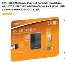 Toshiba 2TB Portable External Hard Drive USB 3.0 Black Canvio Connect + 32GB USB picture