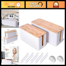 2 Pack Large Cable Management Box - Wooden Style Cord Organizer for TV, Computer picture