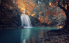 Landscape nature waterfall trees roots fall tropical Custom Gaming Mat Desk picture