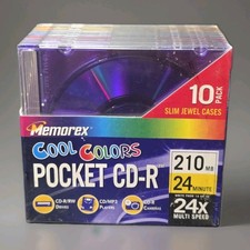 10 Pack Memorex Cool Colors Pocket CD-R 24X 210 MB 24 Minute New Sealed NOS picture