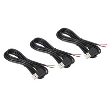 3 x 6.56Ft USB 2.0 Male to 2 Pin Bare Wire Pigtail Cable 22AWG Right Angle Black picture