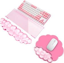 Keyboard Stand with Wrist Rest and Mouse Pad, Acrylic Keyboard Riser, Pink  picture