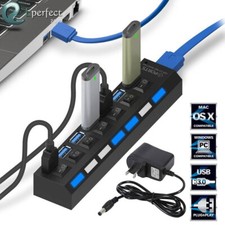 USB Hub 3.0 7-Port Individual On/Off Switches Splitter Adapter Portable Expander picture