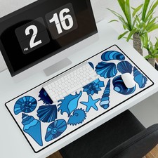 Blue Seashell Pattern Desk Mat | Coastal Ocean Shell Mousepad picture