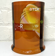TDK DVD-R 100 Pack Recordable Blank Disc Spindle 16X Speed 4.7 GB Data SEALED picture