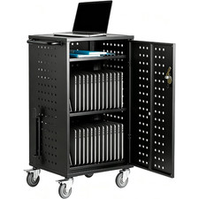 32-Bay Lockable Chromebook Charging Cart Rolling Storage Office Ventilated Steel picture