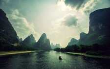 Landscape nature mountains river water boat sky Custom Gaming Mat Desk picture