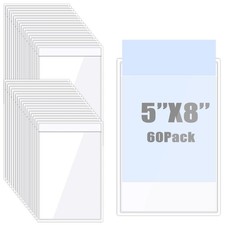 60 Pack Adhesive Pockets Clear Plastic Sleeves Ticket Holders Bulk Top Load L... picture