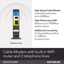 NETGEAR Nighthawk Cable Modem WiFi Router Combo with Voice - Black picture